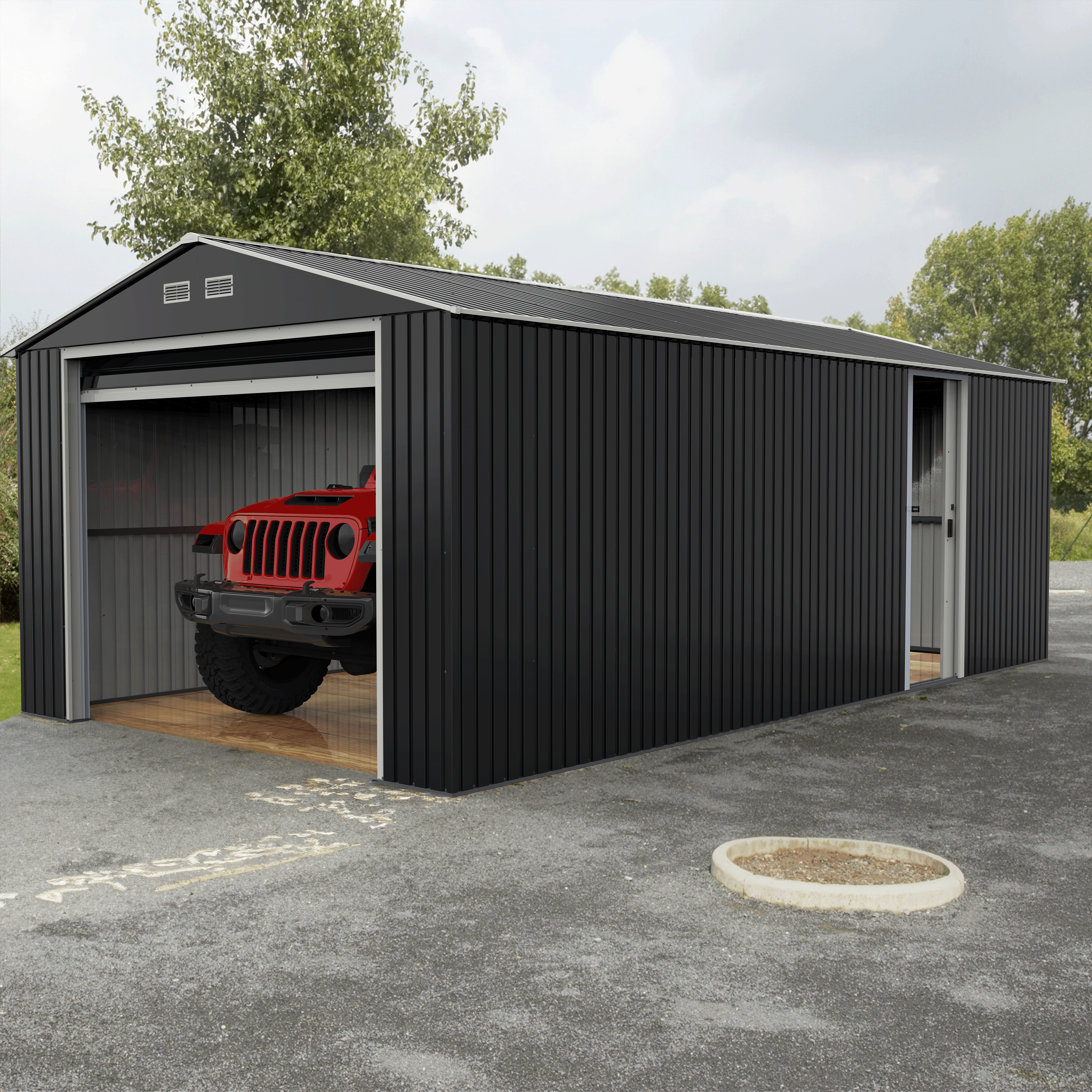 Duramax 12ft x 26ft Imperial Metal Garage Dark Gray / White Trim Duramax 12ft x 26ft Imperial Metal Garage Dark Gray / White Trim