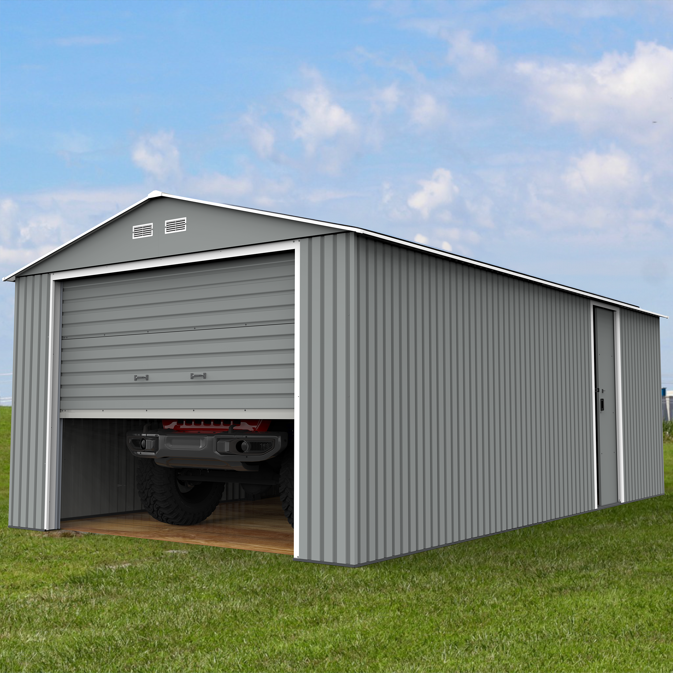 Duramax 12ft x 26ft Imperial Metal Garage Light Gray / White Trim Duramax 12ft x 26ft Imperial Metal Garage Light Gray / White Trim