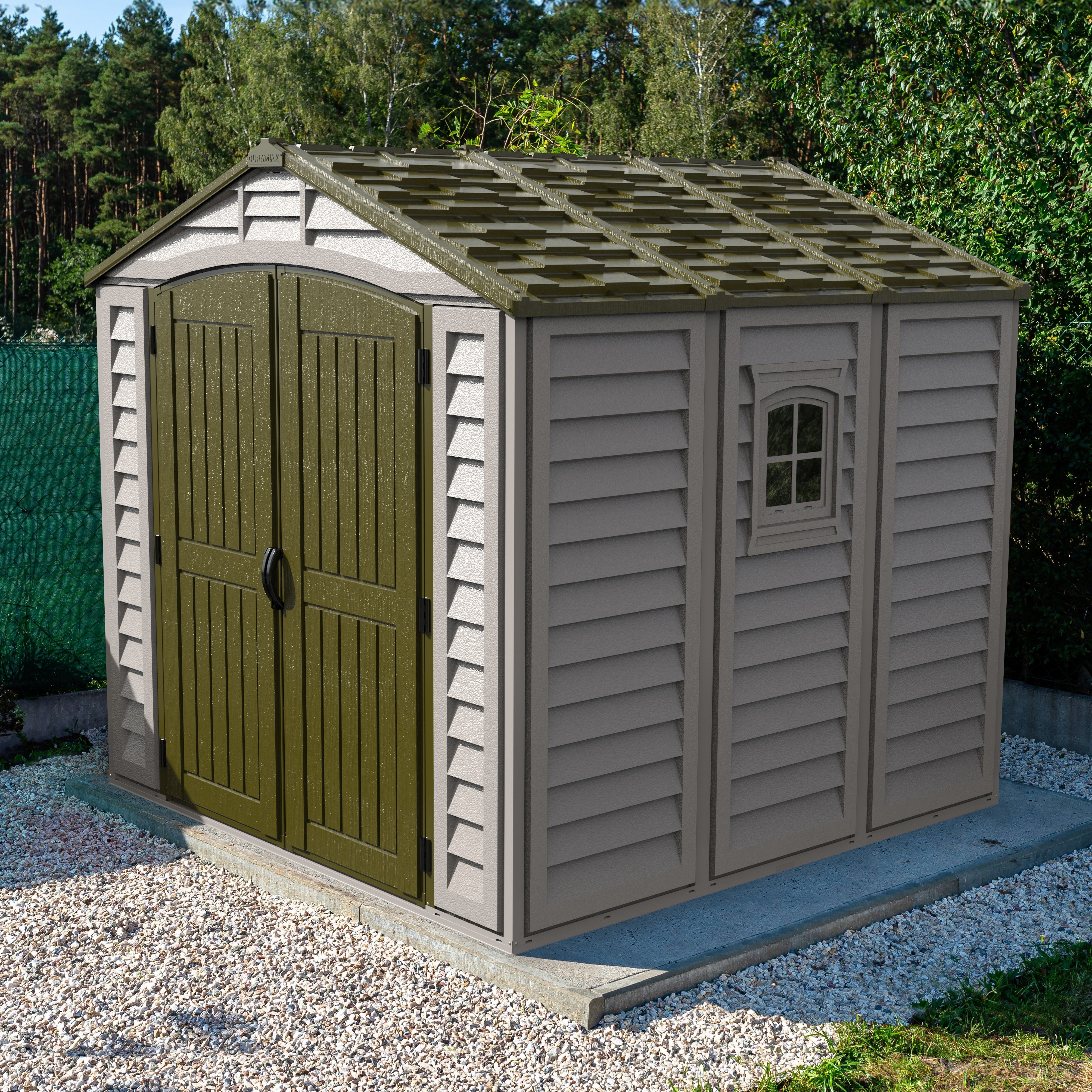 Duramax sheds DuraMax 8ft x 8ft DuraPlus Vinyl Shed Kit with Foundation and Window