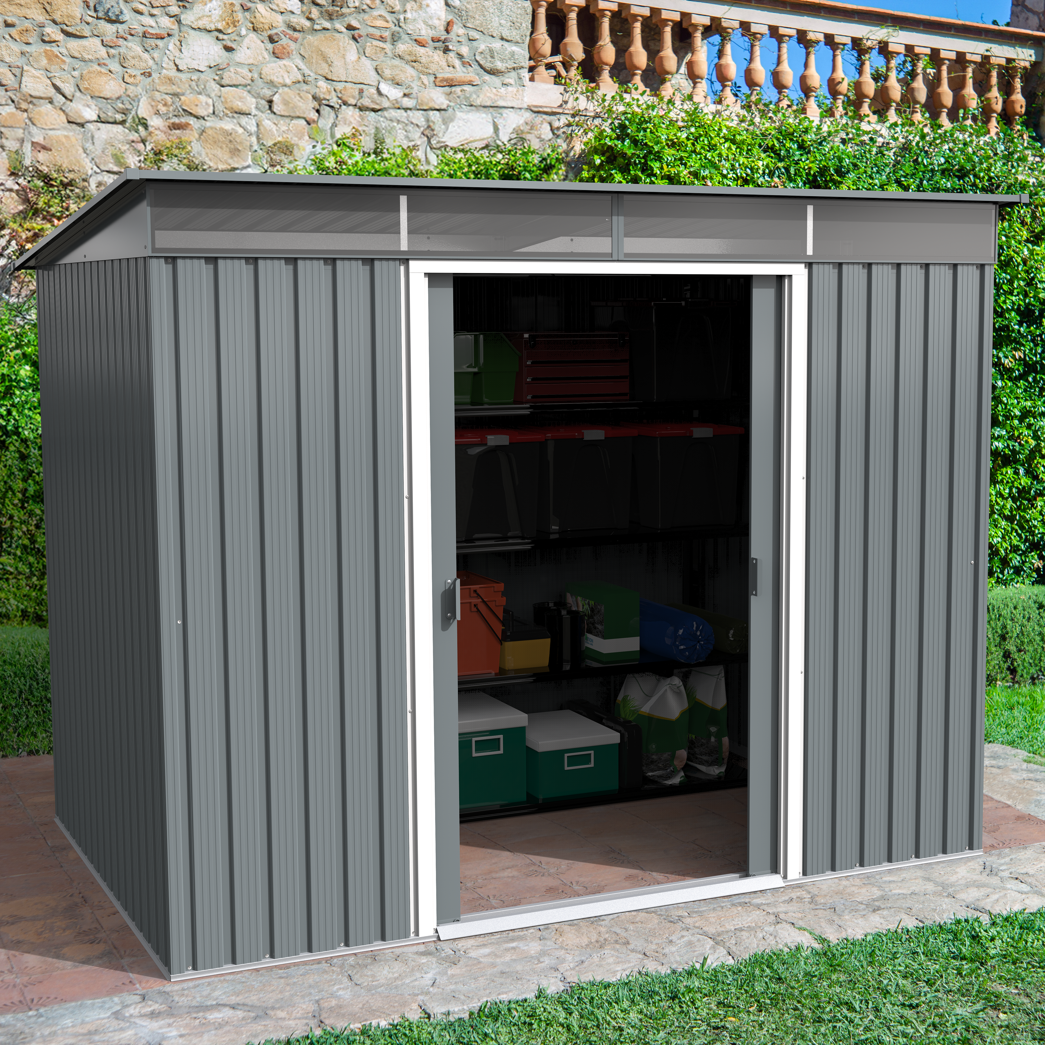 Duramax sheds Duramax TOP Pent Roof Skylight 8 x 6 Metal Storage Shed - Light Gray