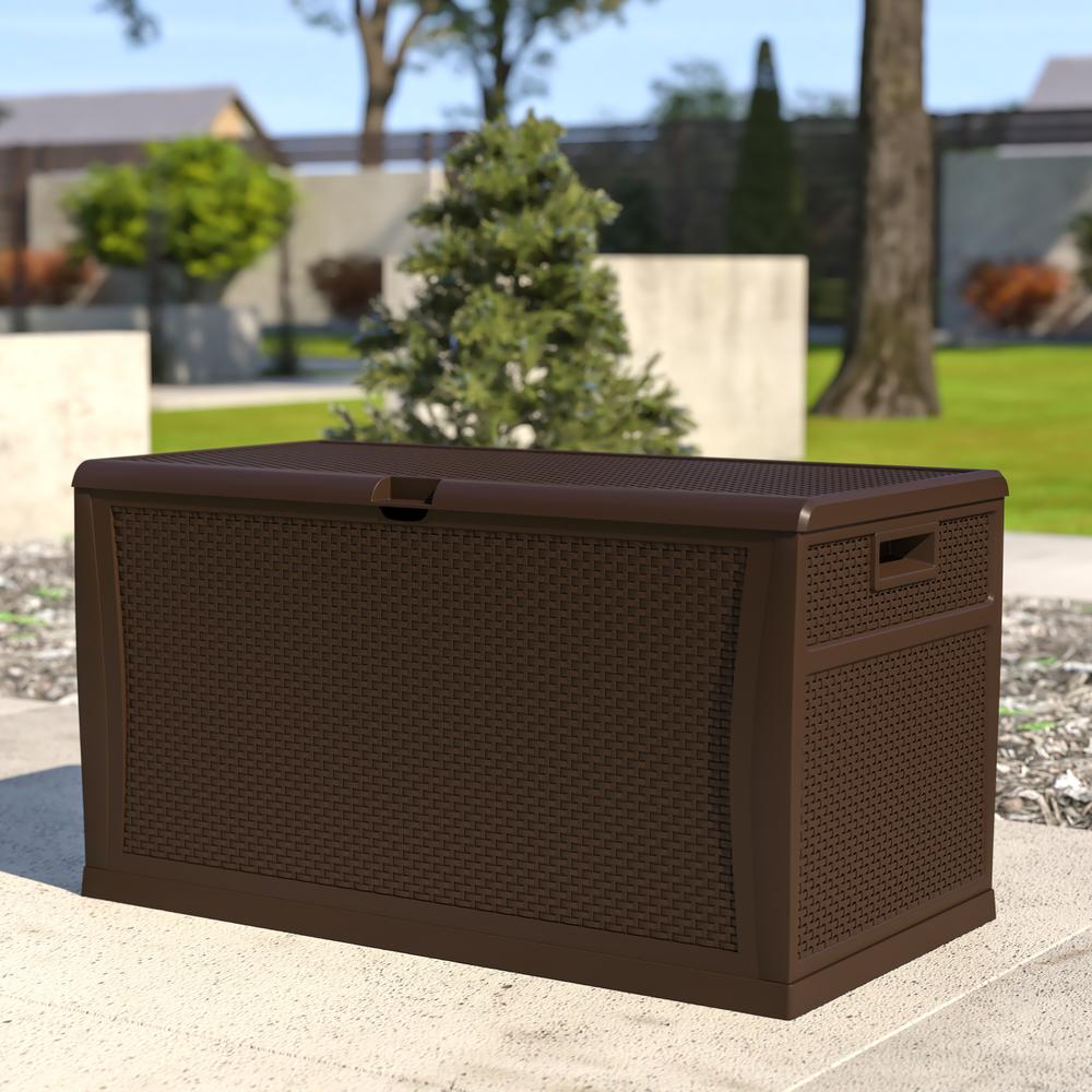 Durasheds Default 120 Gallon Plastic Deck Box - Waterproof Storage Box, Brown