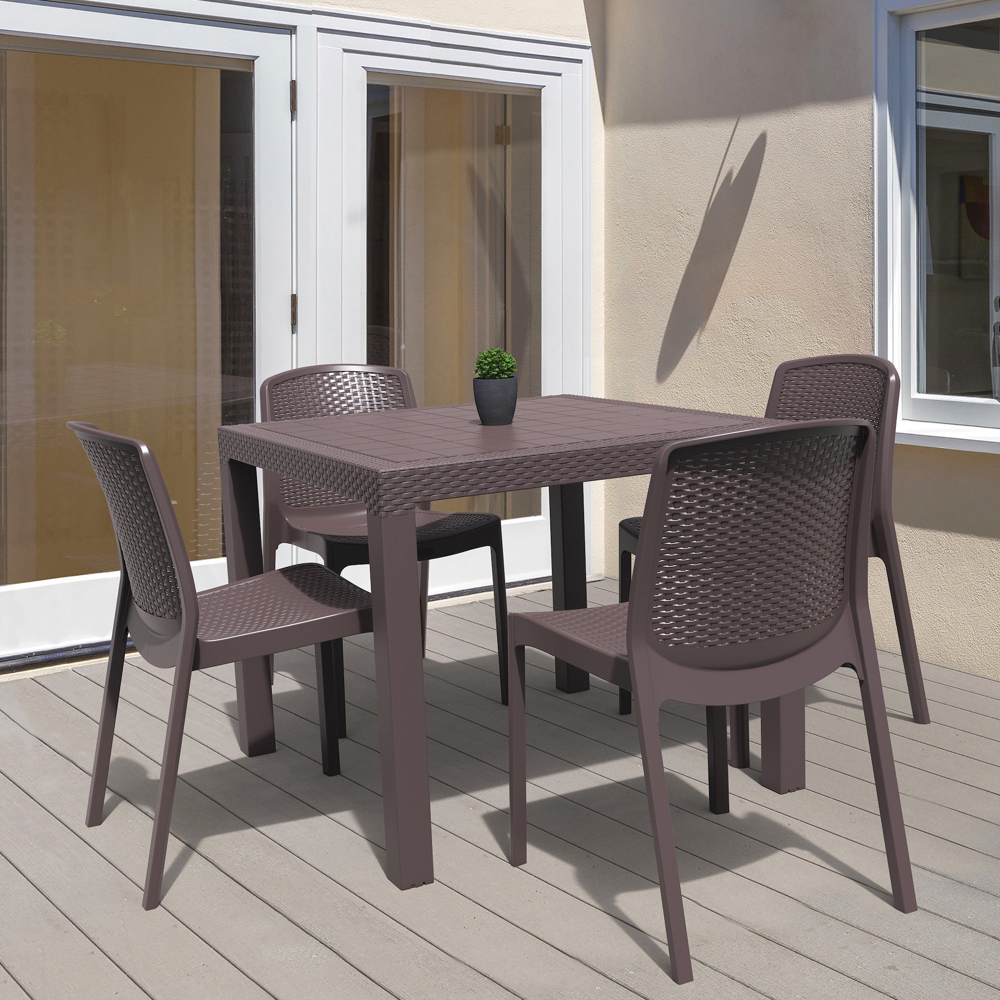 Durasheds Duramax Rattan Square Table with 4 Duramax Chairs for the Backyard, Garden and Patio (2 Colors)