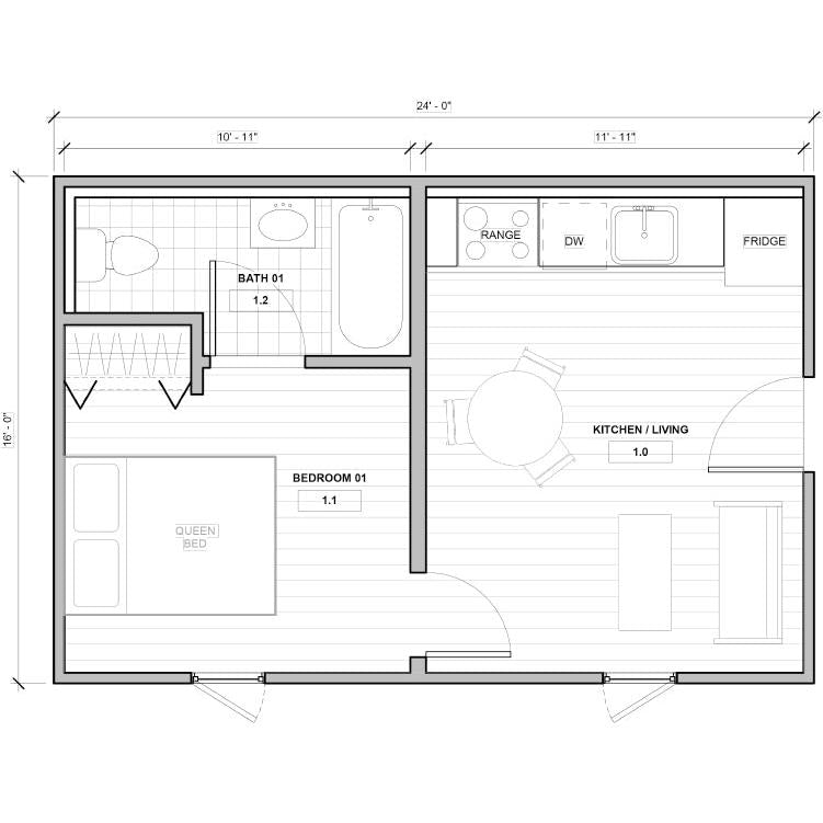 BOSS ADU BOSS 16' x 24' 340 Sqft Steel ADU | Modern Backyard Accessory Dwelling Unit | 1 Bedroom Core