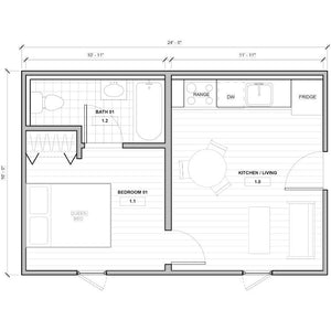 BOSS ADU BOSS 16' x 24' 340 Sqft Steel ADU | Modern Backyard Accessory Dwelling Unit | 1 Bedroom Core