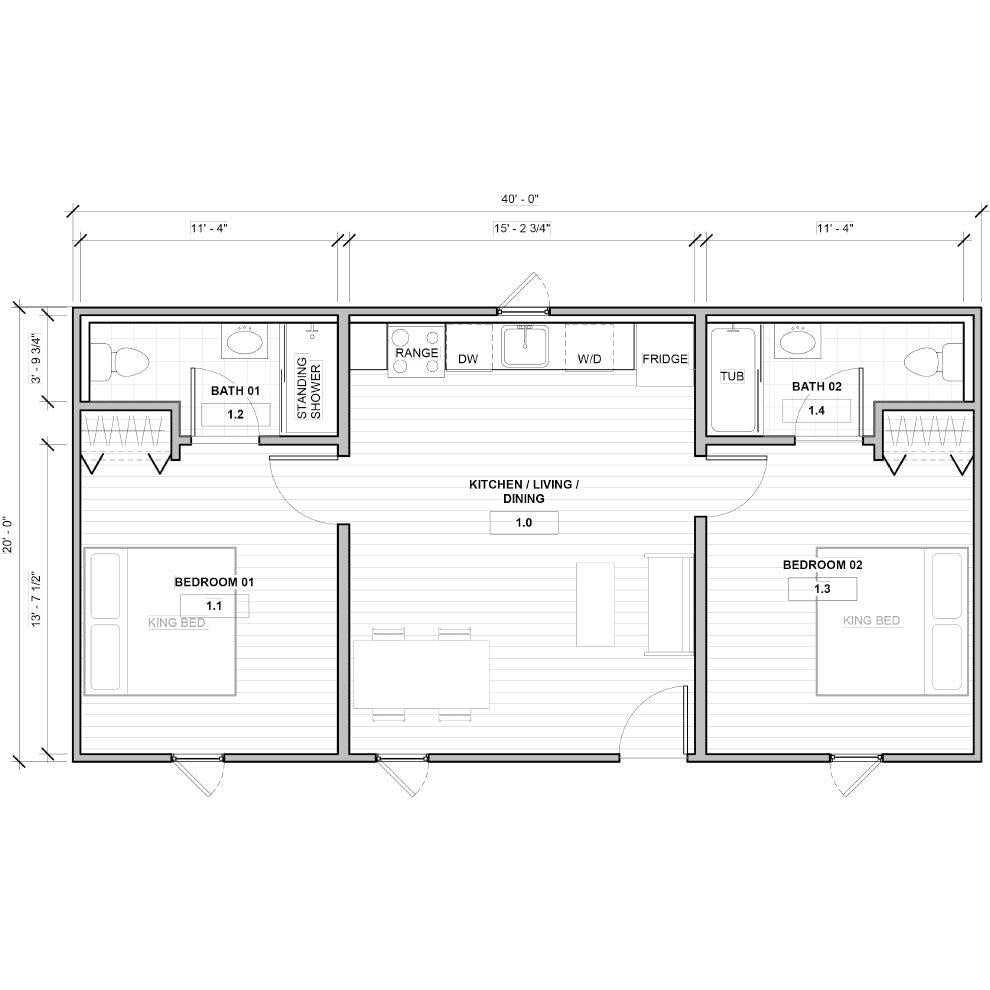 BOSS ADU BOSS 20' x 40' 800 Sqft Steel ADU | Modern Backyard Accessory Dwelling Unit | 2 Bedroom Core