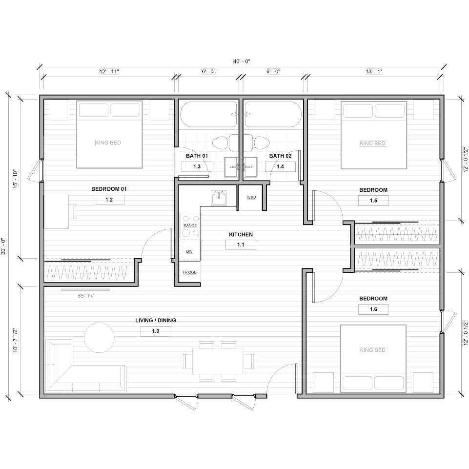 BOSS ADU BOSS 30' x 40' 1200 Sqft Steel ADU | Modern Backyard Accessory Dwelling Unit | 3 Bedroom Core