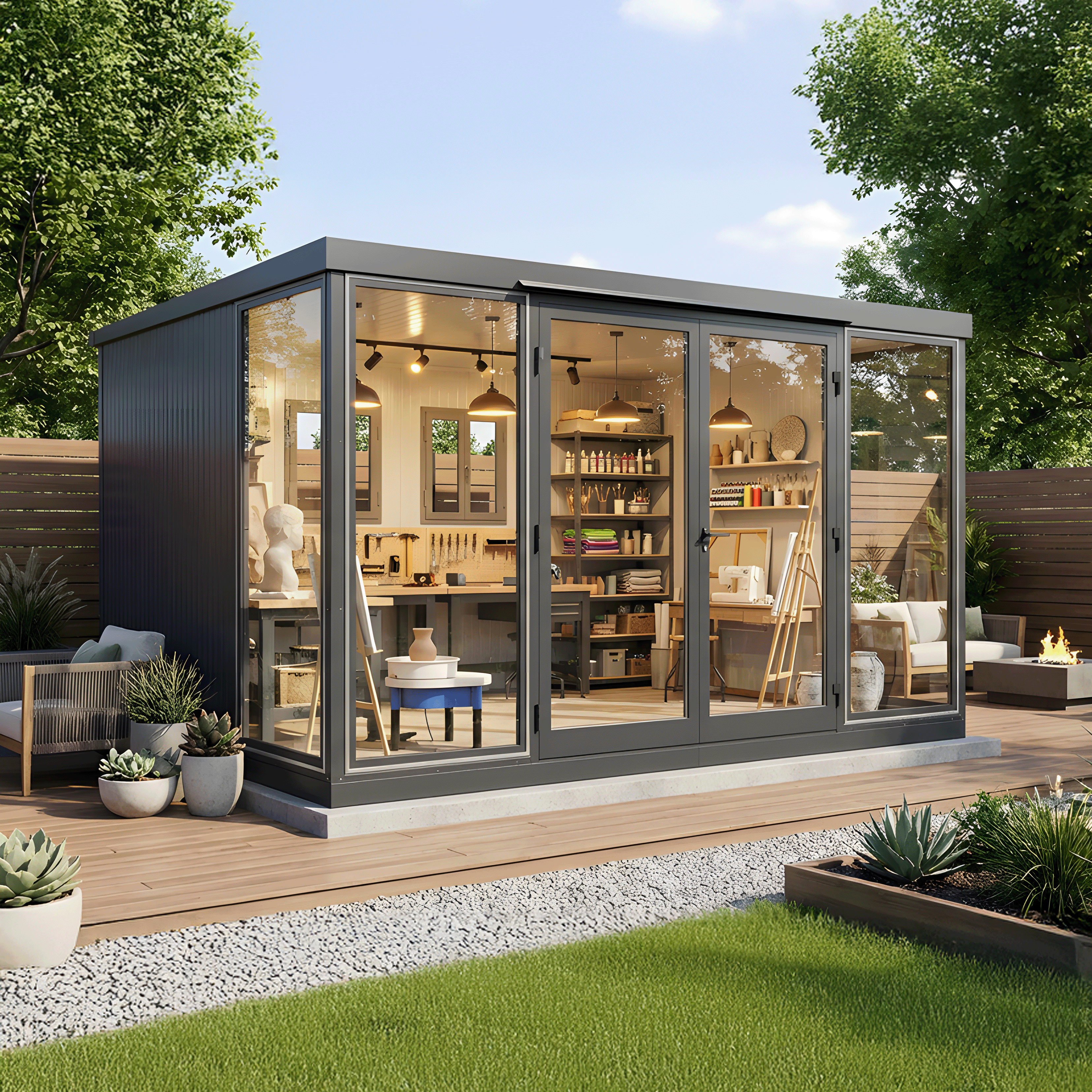 Duramax Duramax 13x10 Garden Glass Room, Outdoor Office, Shelter, Playroom and Insulated Building with Double Doors 32003
