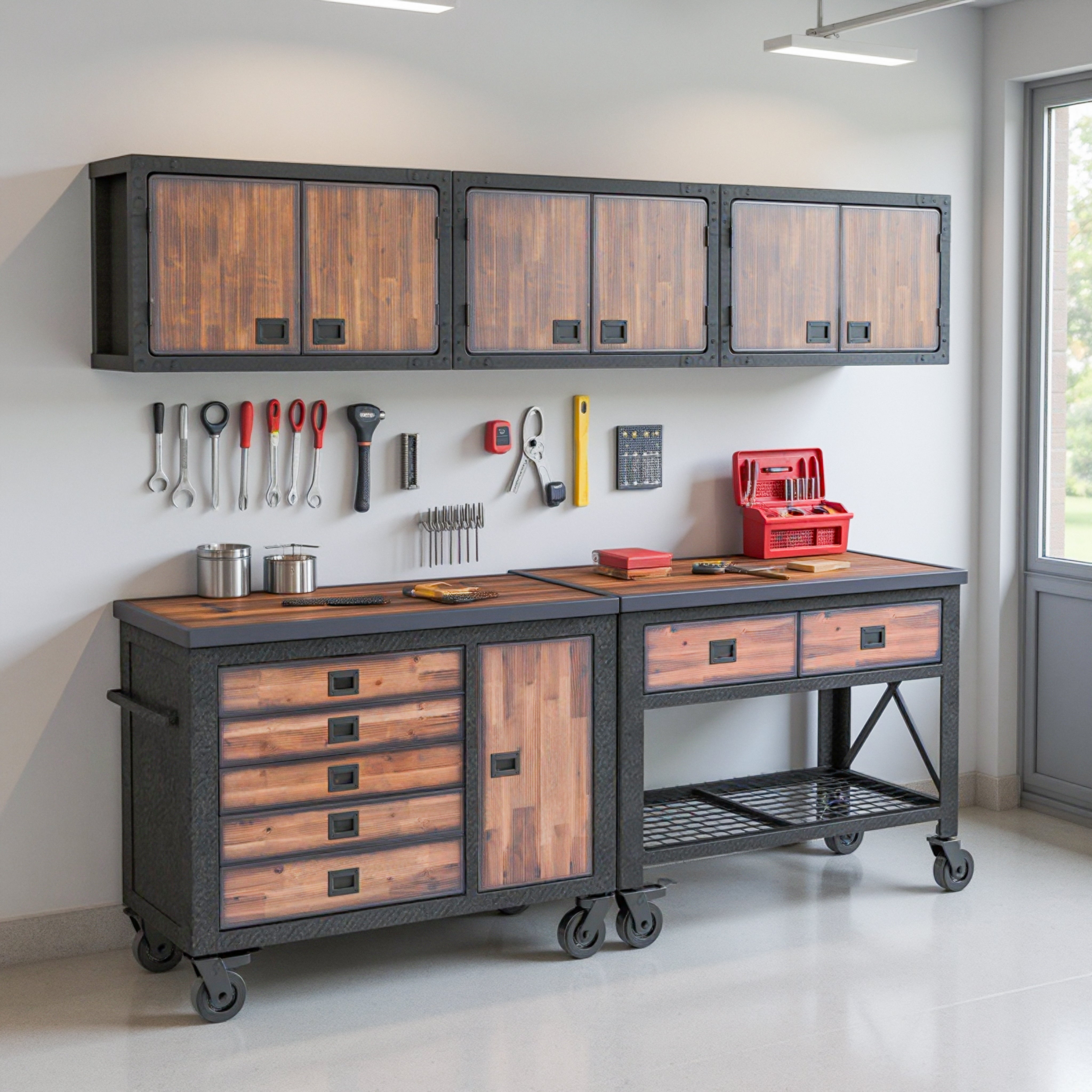 Duramax garage storage Duramax 5-Piece Garage Storage Combo Set with Workbench, Tool Chest and Wall Cabinets