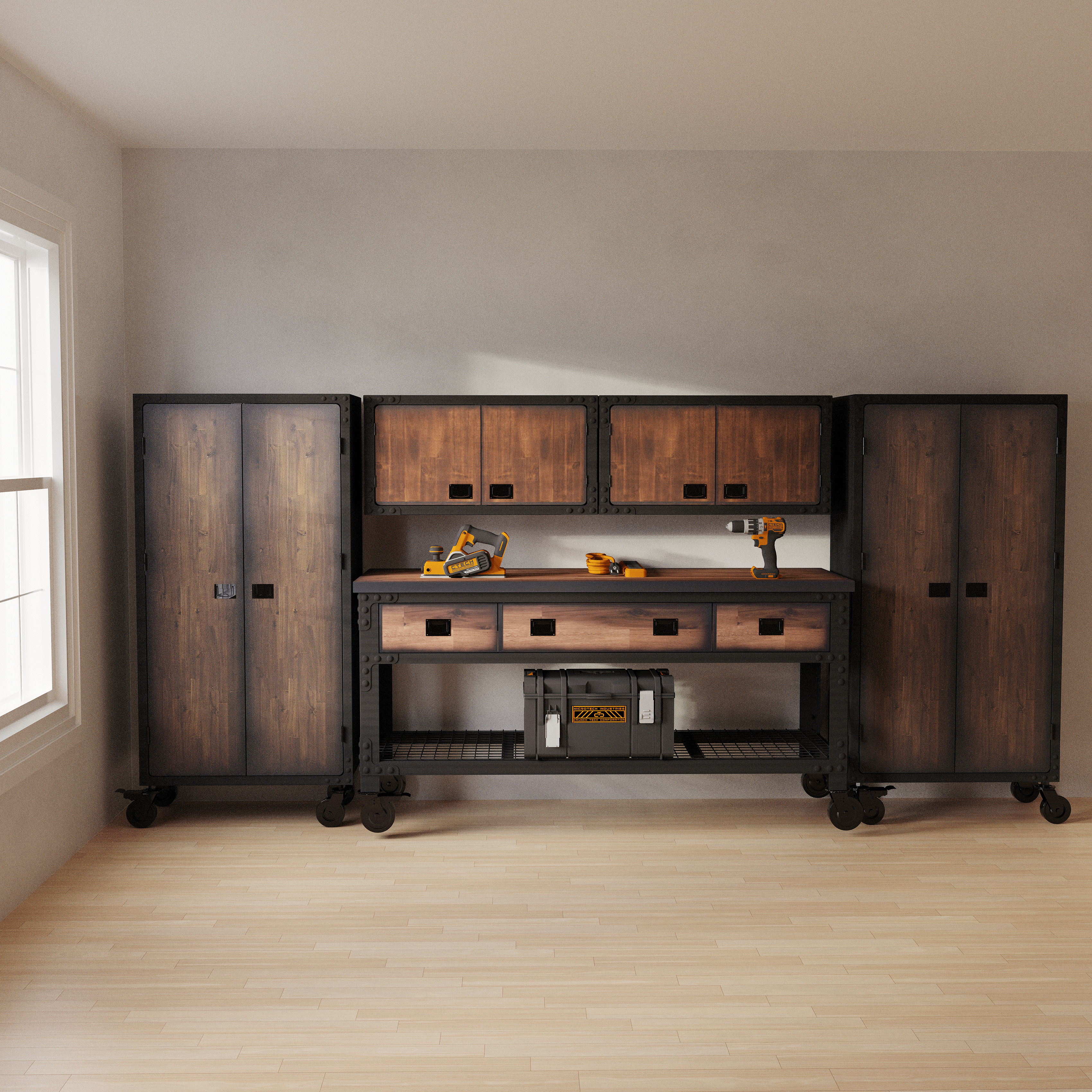 Workbench With Rack Storage Workbench With Storage Cabinets BROR Storage With Cabinet/work Bench,