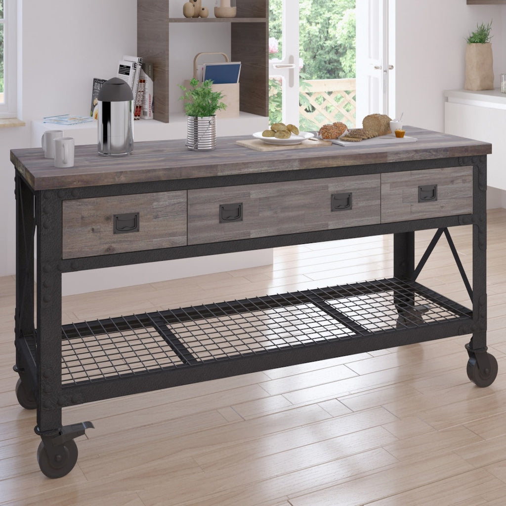 Duramax Rolling Industrial Workbench 72 In x 24 In. 3 Drawer with Wood Top - Aged Espresso