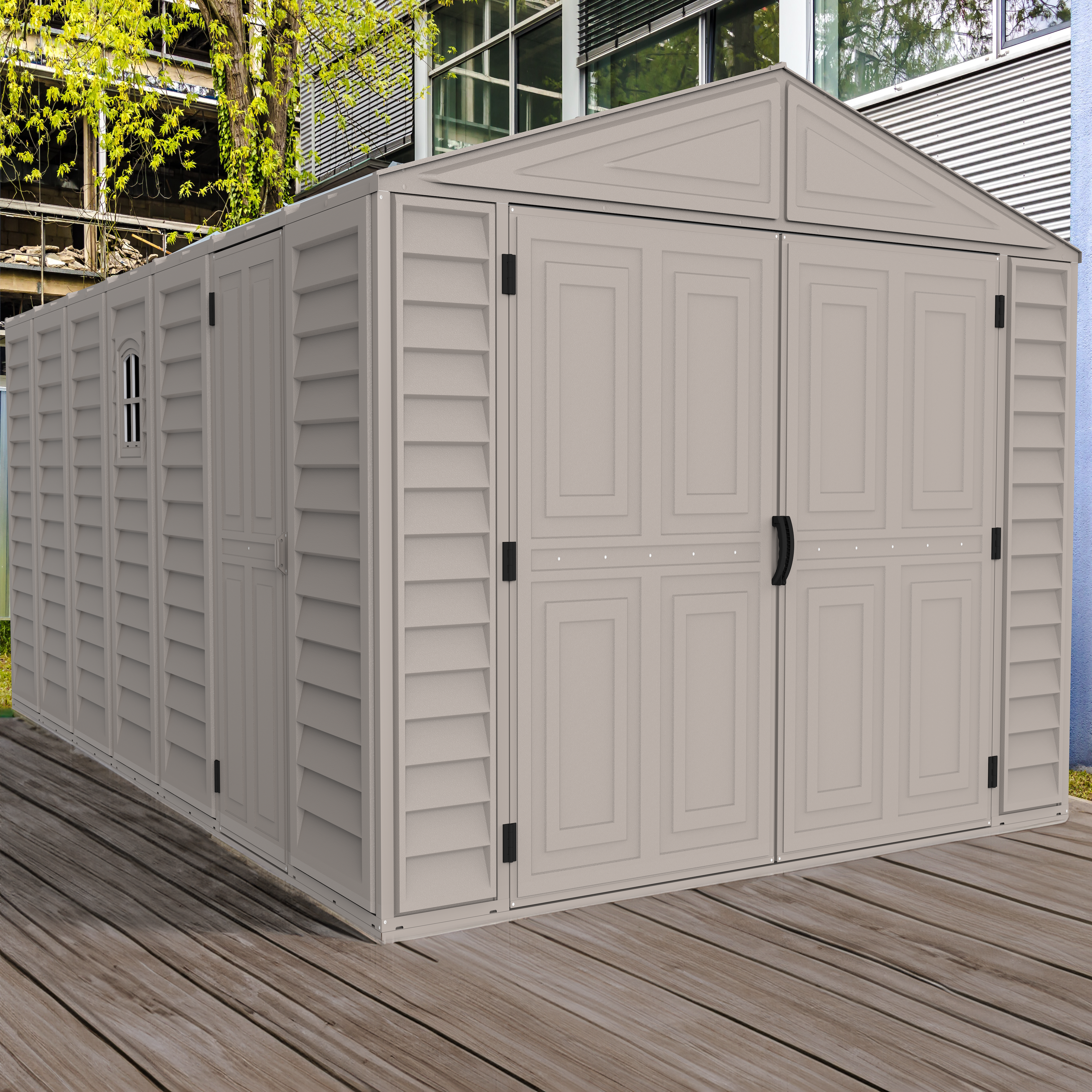 DuraMax 10.5ft x 18ft Vinyl Garage with Foundation Kit and Windows 151 DuraMax 10.5ft x 18ft Vinyl Garage with Foundation Kit and Windows 151
