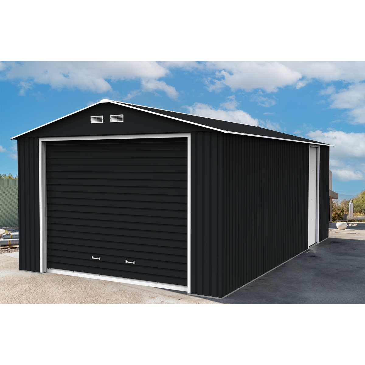 Duramax 12ft x 20ft Imperial Metal Garage Dark Gray / White Trim