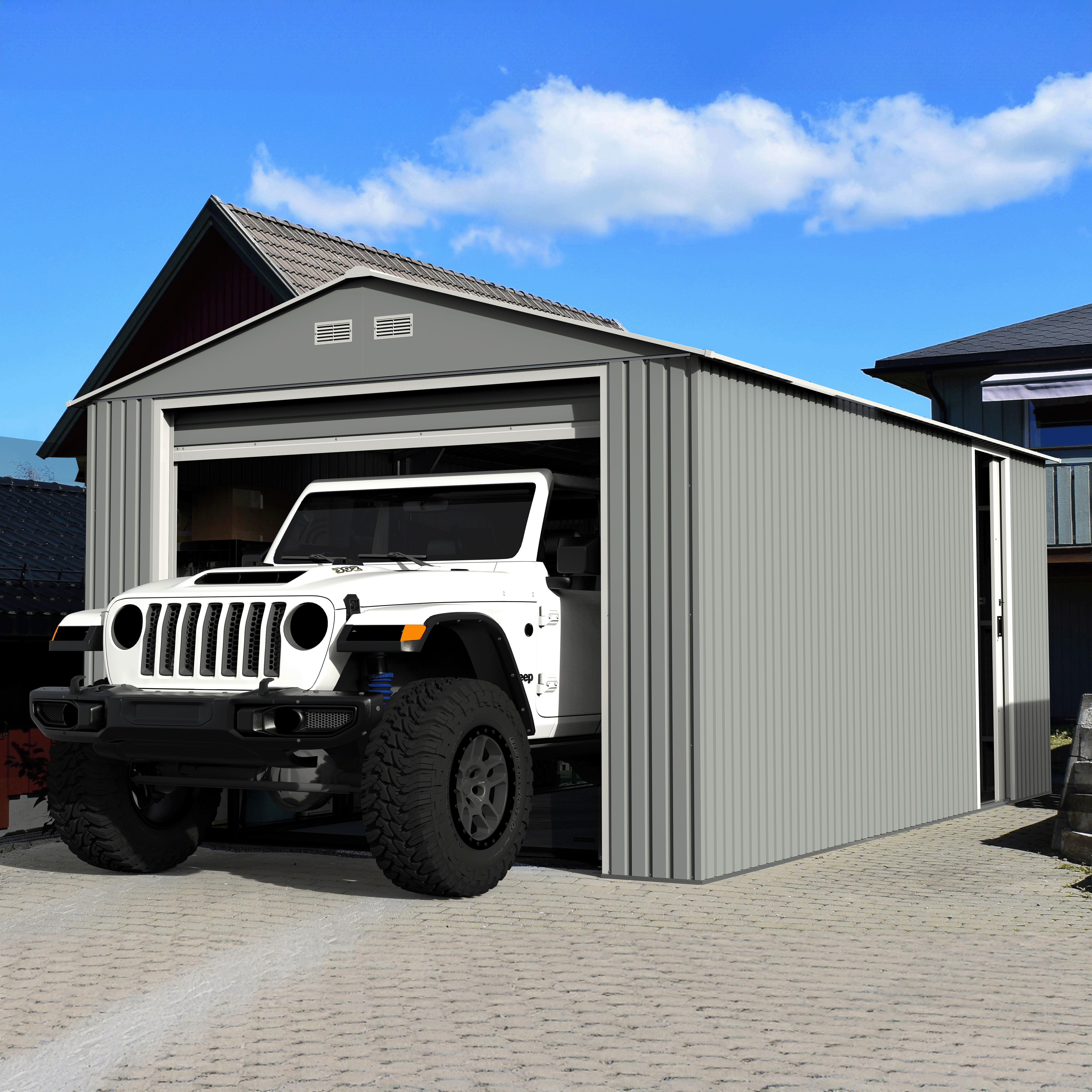 Duramax 12ft x 20ft Imperial Metal Garage Light Gray / Off White Trim Duramax 12ft x 20ft Imperial Metal Garage Light Gray / Off White Trim