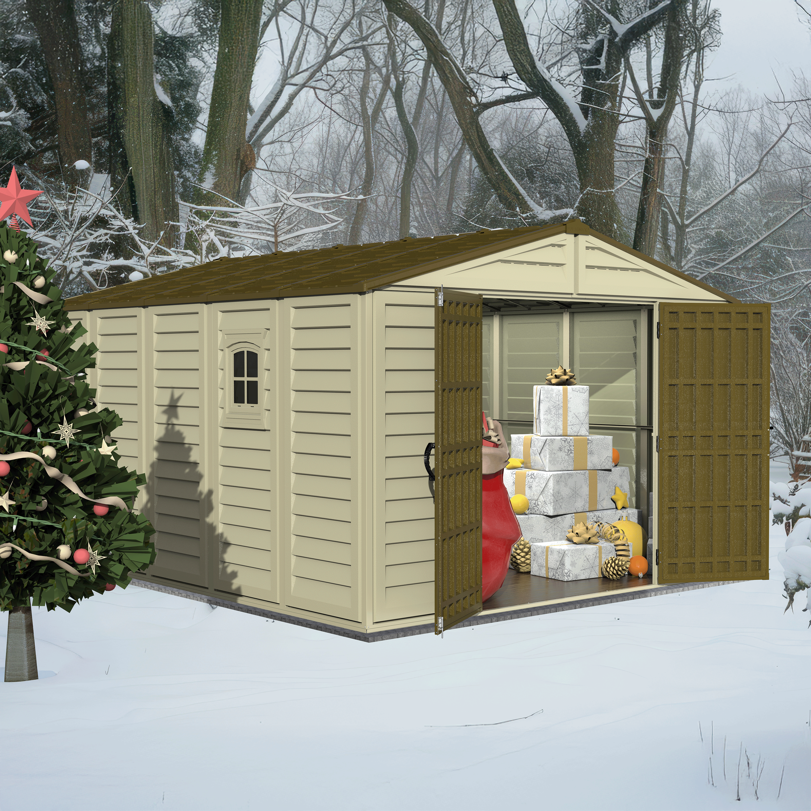 DuraMax WoodBridge Plus 10.5x13 Plastic Vinyl Shed with Window 40234 DuraMax WoodBridge Plus 10.5x13 Plastic Vinyl Shed with Window 40234