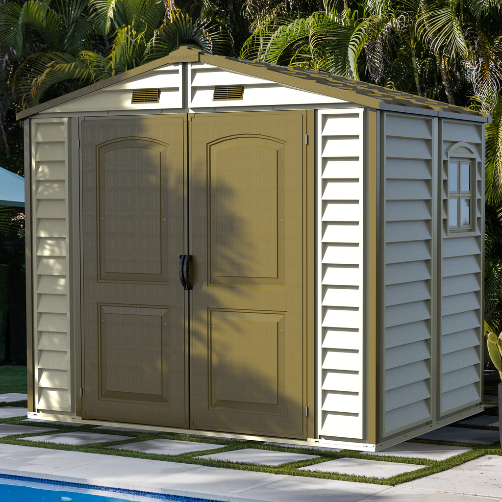 Duramax sheds DuraMax 8ft x 5.5ft Storeall Vinyl Shed with Foundation Kit and window