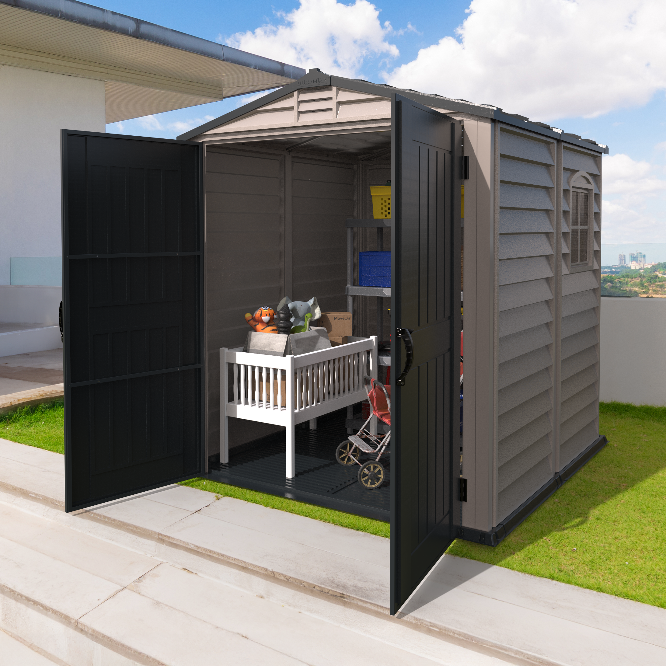 DuraMax StoreMate Plus 6x6 Plastic Vinyl Outdoor Shed with Floor 30425 DuraMax StoreMate Plus 6x6 Plastic Vinyl Outdoor Shed with Floor 30425
