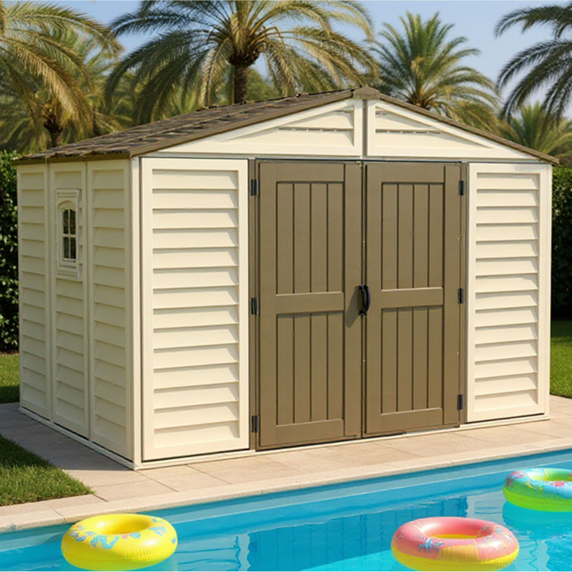 OPAQUEグレーベージュセット DuraMax WoodBridge Plus 10.5x8 Plastic Vinyl Shed with Window 40214