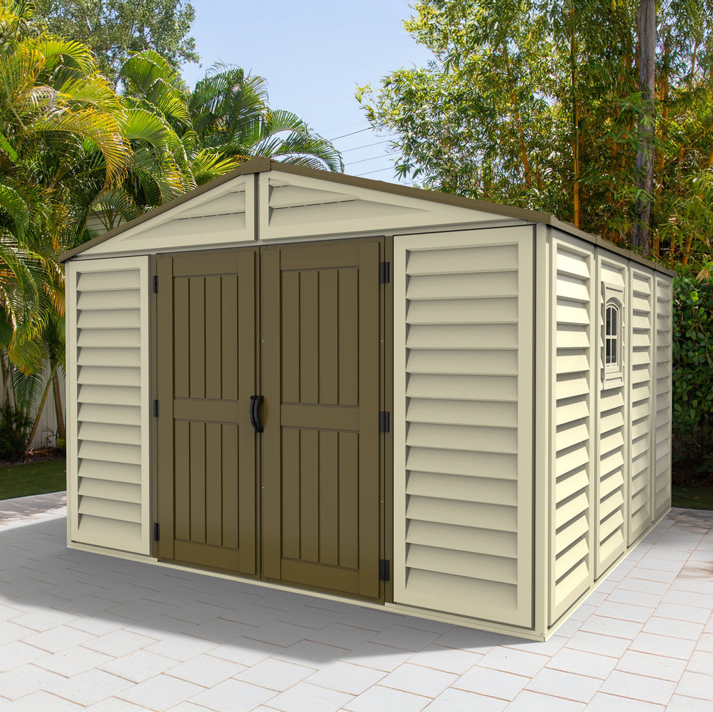 Duramax Vinyl Sheds DuraMax 10.5ft x 10.5 ft Woodbridge Plus Vinyl Shed w/ Foundation Kit & Window 40224