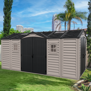 Duramax Vinyl Sheds Duramax 15 x 8 Apex Pro Vinyl Shed with Foundation, 2 Windows and 2 Doors