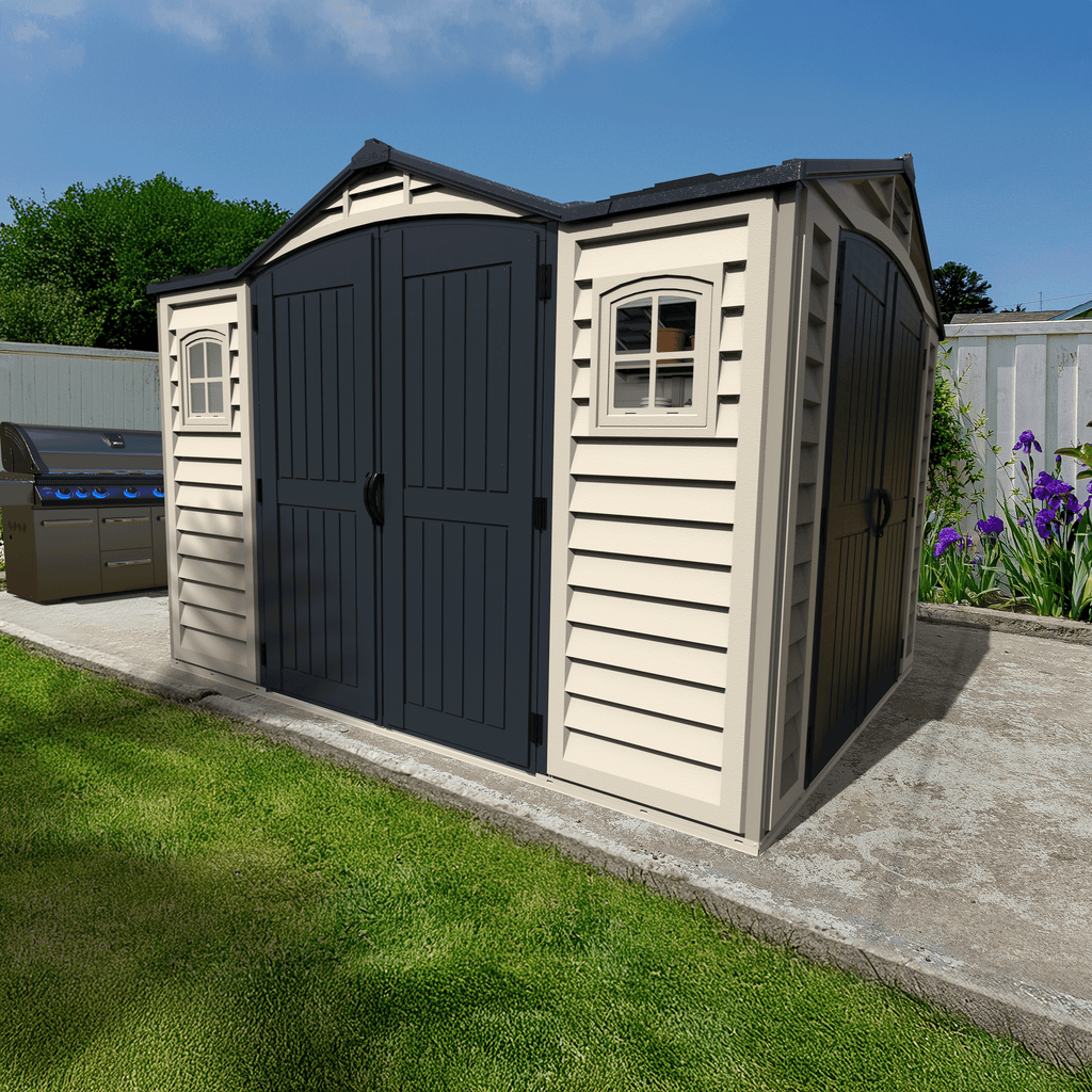 DuraMax Apex Pro 10.5x8 Plastic Vinyl Outdoor Shed 40116 DuraMax Apex Pro 10.5x8 Plastic Vinyl Outdoor Shed 40116
