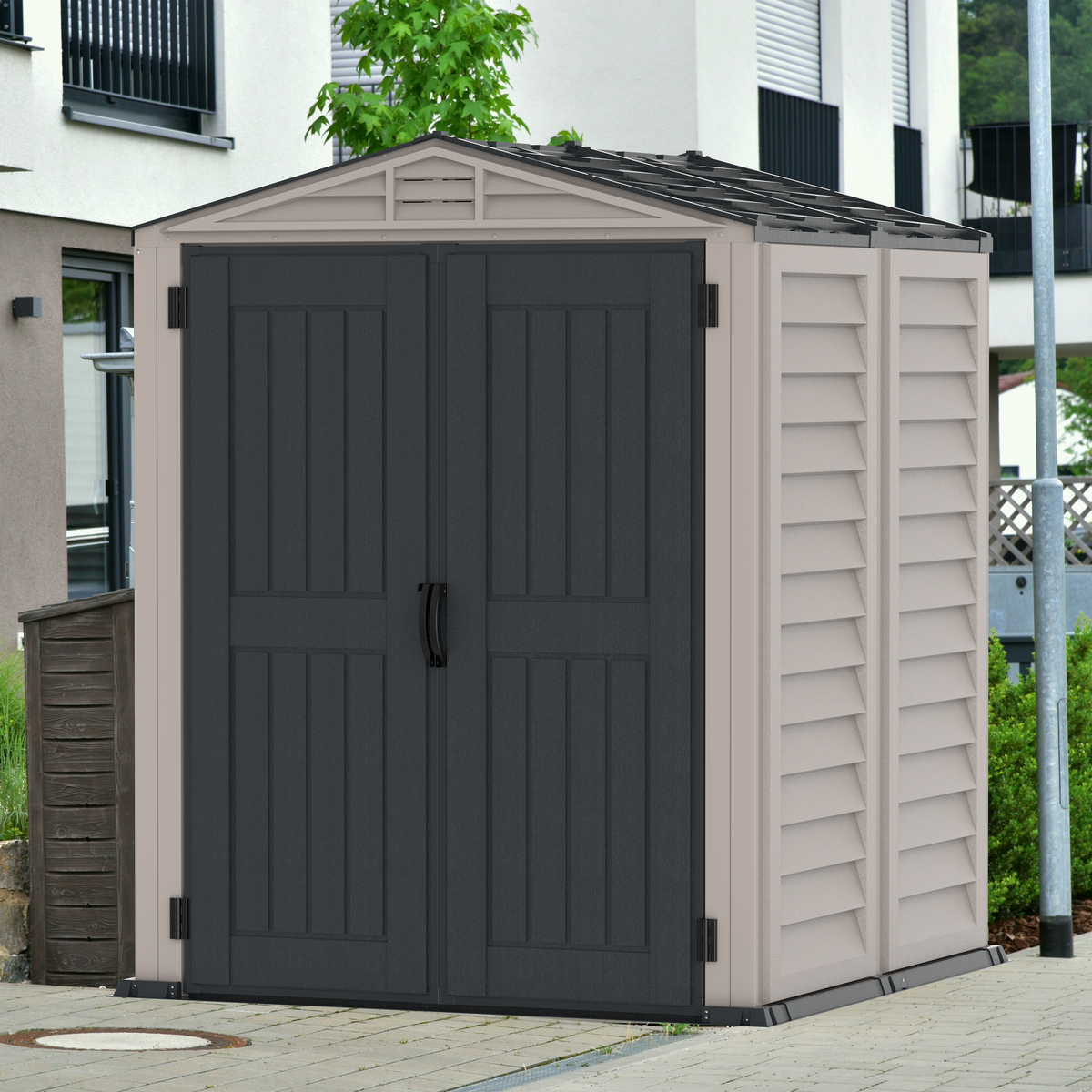 Duramax YardMate Plus 5 ft. 6 in. x 5ft. 6 in. Gray Vinyl Storage Shed ...