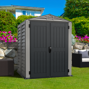 Duramax Vinyl Sheds Duramax YardMate Plus 5 ft. 6 in. x 5ft. 6 in. Gray Vinyl Storage Shed with Molded Floor