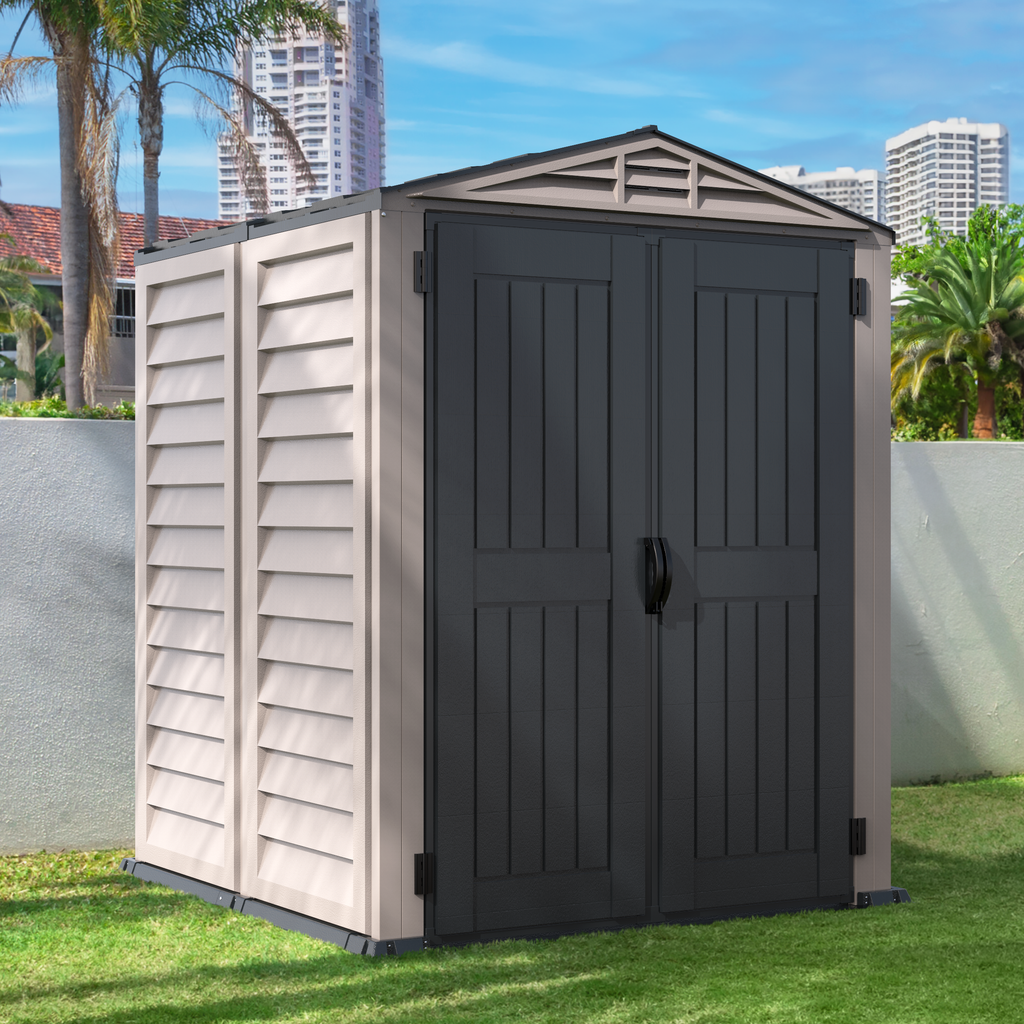 Duramax Vinyl Sheds Duramax YardMate Plus 5 ft. 6 in. x 5ft. 6 in. Gray Vinyl Storage Shed with Molded Floor