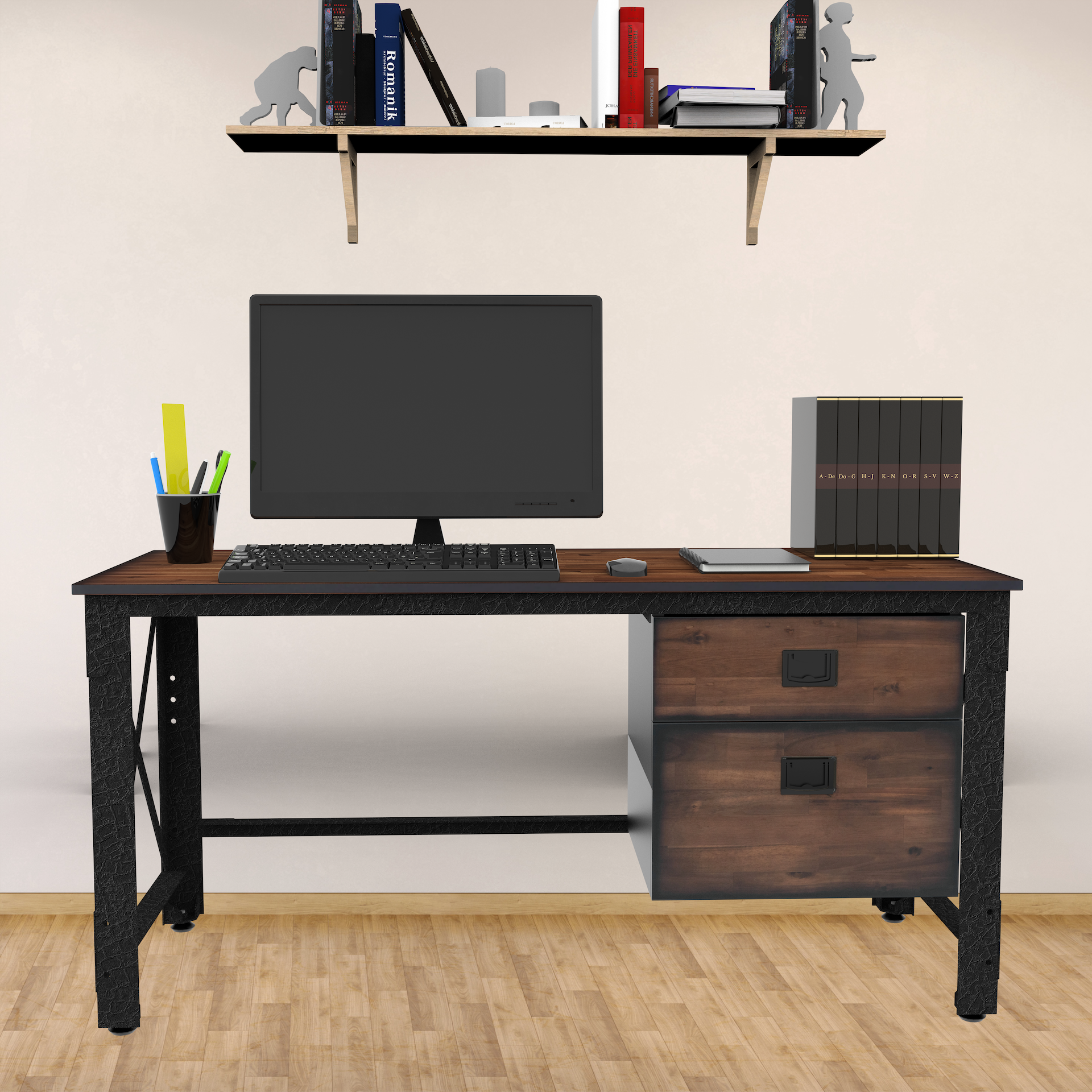 Metal office desk store with drawers