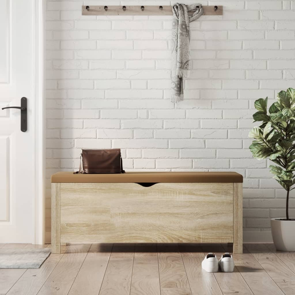 Durasheds Brown vidaXL Storage Box with Cushion Sonoma Oak 41.3"x15.7"x17.7"