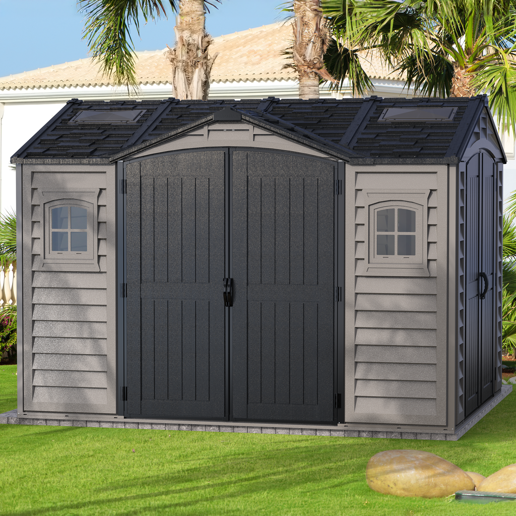 Durasheds Vinyl Sheds Duramax Apex Pro 10.5'X8' Vinyl Shed with Foundation, 2 Windows and Side Door