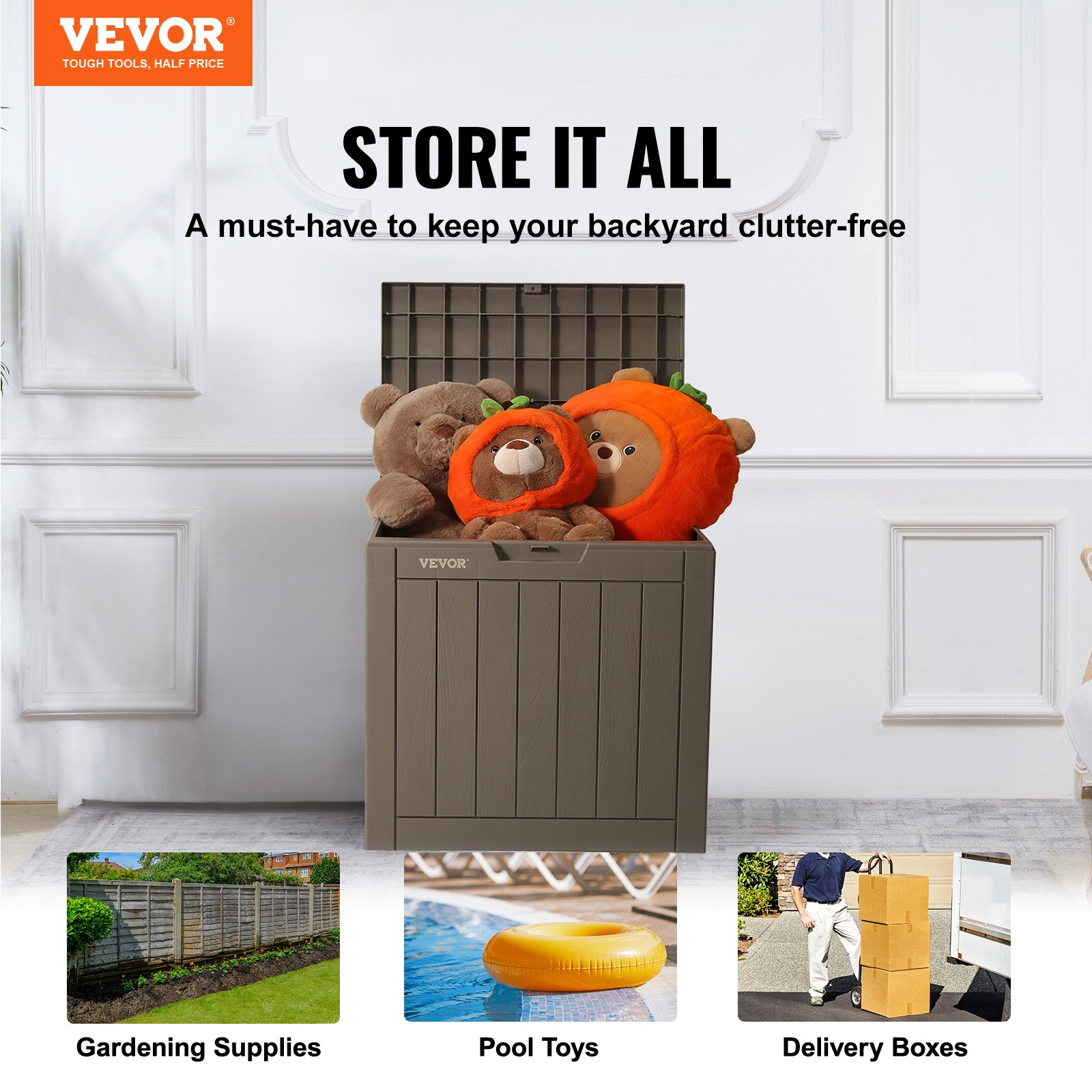 Vevor Deck Box 31 Gal VEVOR Deck Box, 31 Gallon Outdoor Storage Box, 22.1" x 17.1" x 20.9" , Waterproof PP Deckbox with Aluminum Alloy Padlock, for Patio Furniture, Pool Toys, Garden Tools, Outdoor Cushions, Gray
