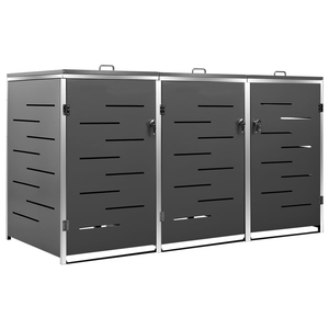 Vida XL Enclosures Anthracite vidaXL Triple Wheelie Bin Shed 81.5"x30.5"x44.3" Stainless Steel