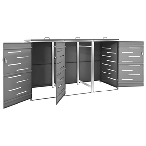 Vida XL Enclosures Anthracite vidaXL Triple Wheelie Bin Shed 81.5"x30.5"x44.3" Stainless Steel