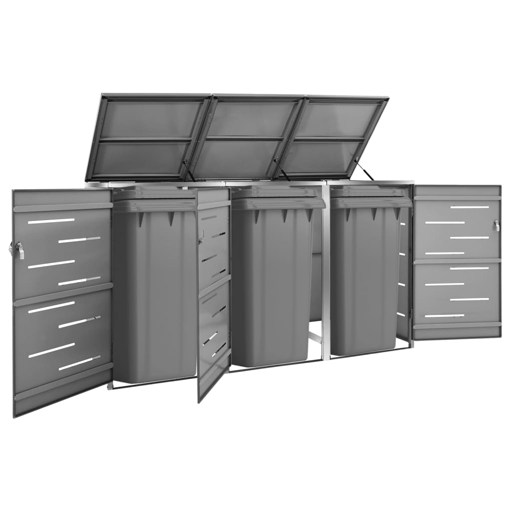 Vida XL Enclosures Anthracite vidaXL Triple Wheelie Bin Shed 81.5"x30.5"x44.3" Stainless Steel