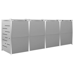 Vida XL Enclosures Gray vidaXL Quadruple Wheelie Bin Shed 108.9"x30.5"x44.3" Stainless Steel