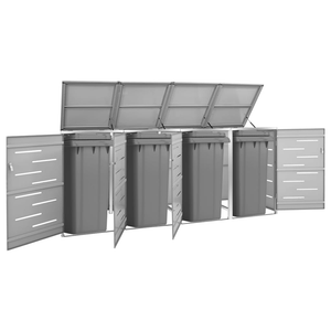 Vida XL Enclosures Gray vidaXL Quadruple Wheelie Bin Shed 108.9"x30.5"x44.3" Stainless Steel