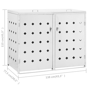 Vida XL Enclosures Silver vidaXL Double Wheelie Bin Shed 63.4 gal Stainless Steel