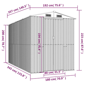 Vida XL Metal Sheds Gray vidaXL Garden Shed Light Gray 75.6"x140.6"x87.8" Galvanized Steel