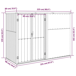 Vida XL Metal Sheds Gray vidaXL Garden Tool Shed Gray 88.6"x35"x63.4" Galvanized Steel