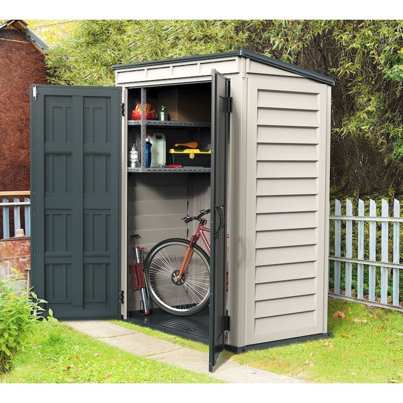 Duramax sheds Duramax YardMate Plus Pent 5 ft. 6 in. x 3 ft. Gray Vinyl Storage Shed with Molded Floor (East Coast Purchase Only)