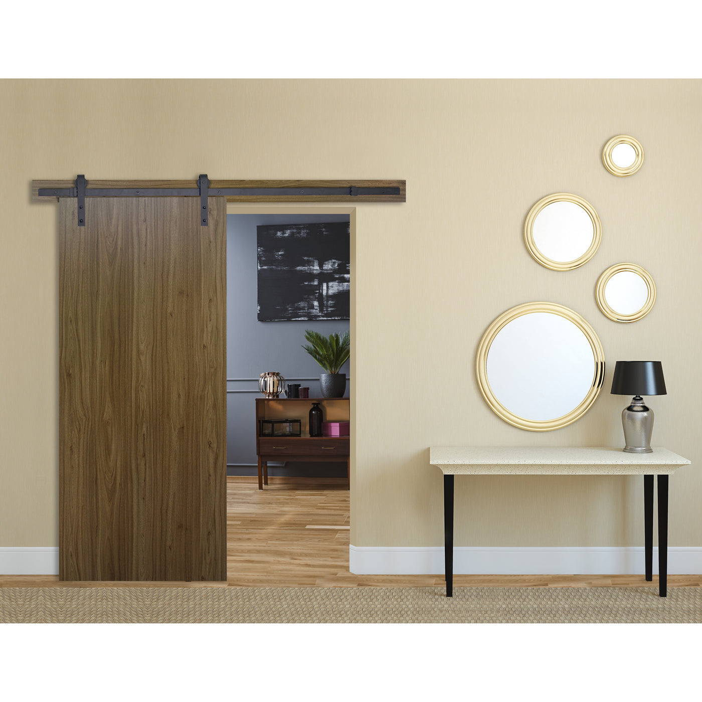 DuraMax Milo Flush Wooden Barn Door Door Color: Hickory Walnut
