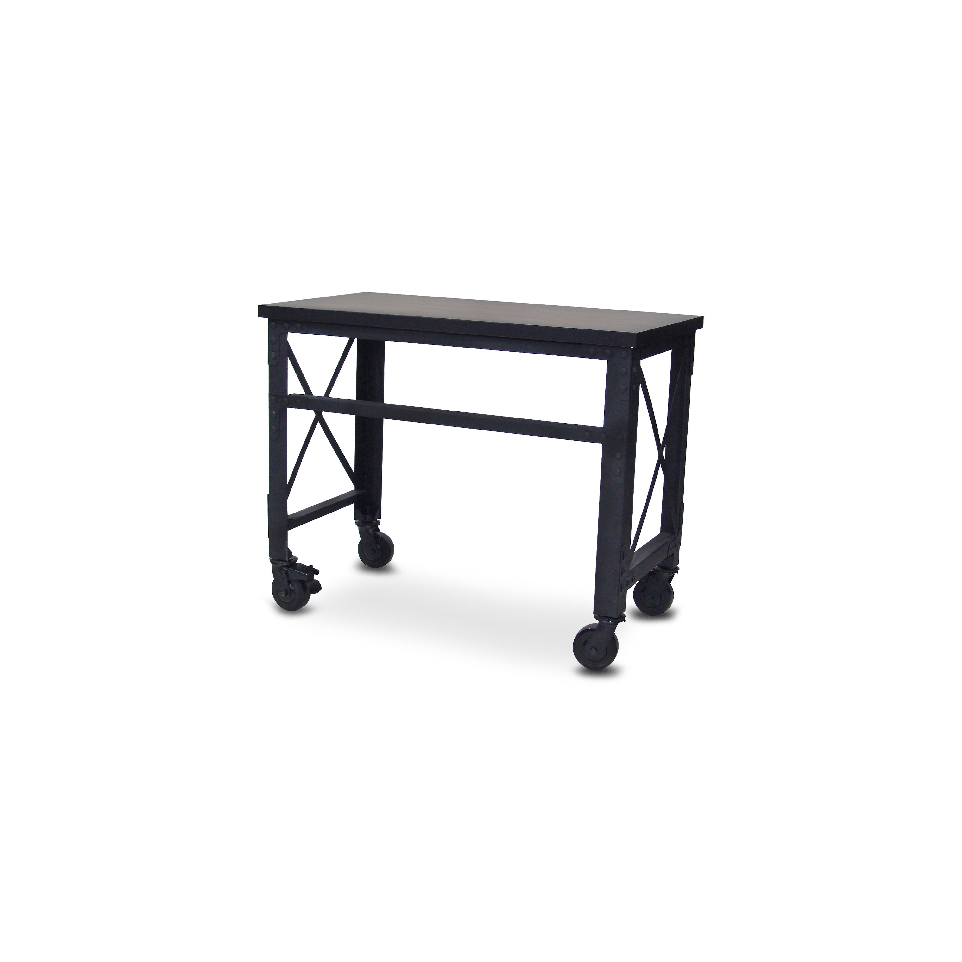 Durasheds furniture Duramax Rolling Industrial Desk with Wooden Top 46 Inches x 24 Inches