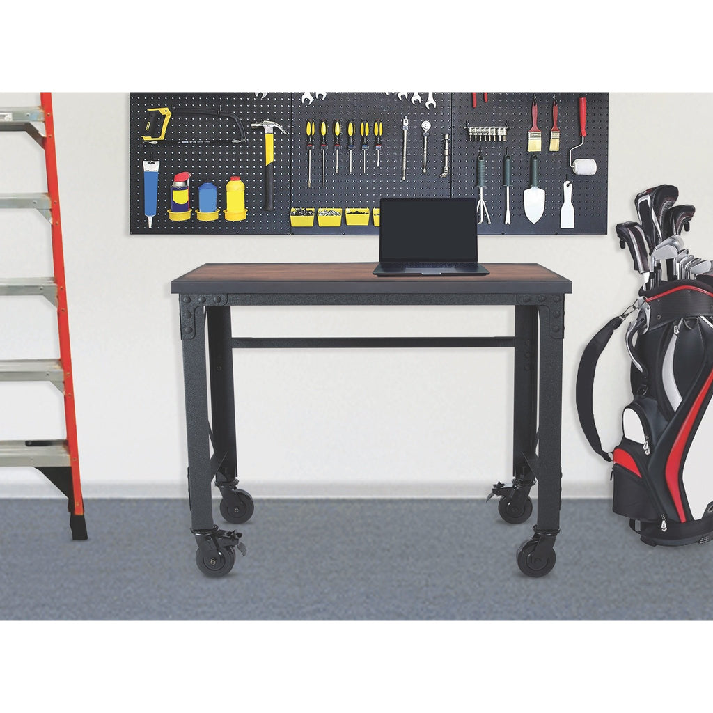 Duramax Rolling Industrial Desk with Wooden Top 46 Inches x 24 Inches