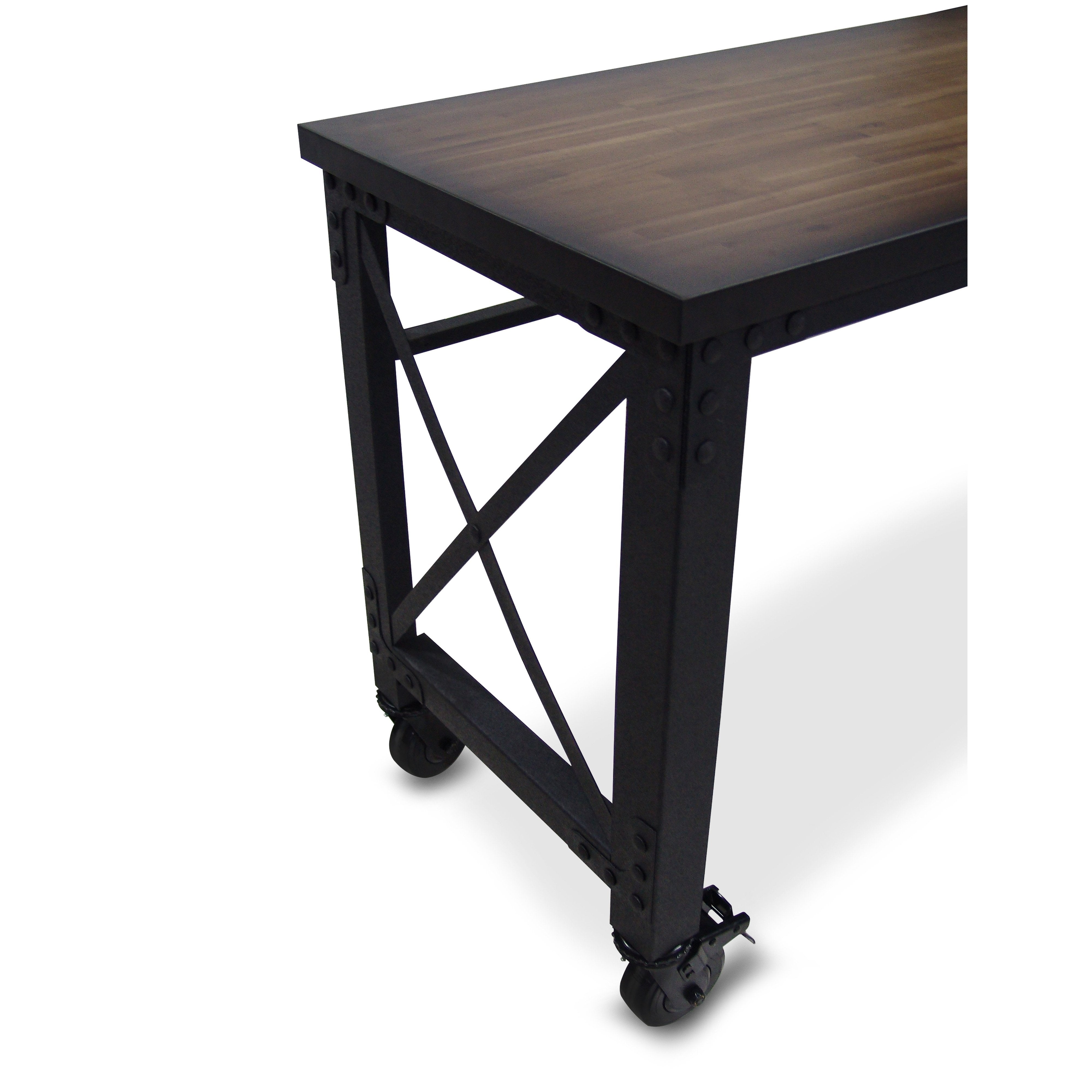 Durasheds furniture Duramax Rolling Industrial Desk with Wooden Top 62 Inches x 24 Inches