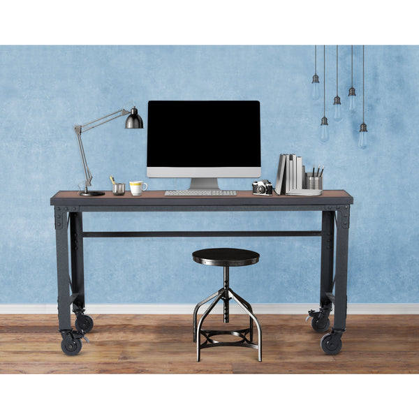 Duramax Rolling Industrial Desk with Wooden Top 62 Inches x 24 Inches